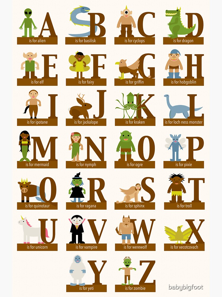 "Mythical Creatures Alphabet" Sticker by babybigfoot | Redbubble