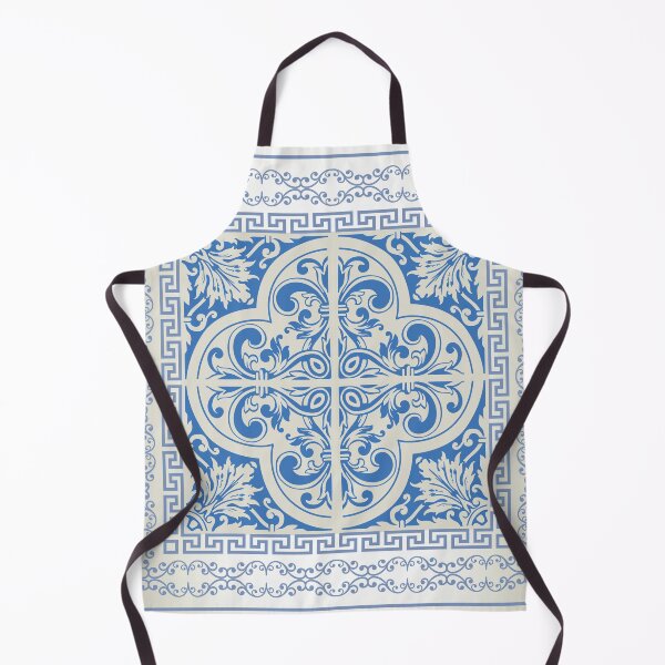 Item preview, Greek Keys Cream Blue Floral Pattern designed and sold by Yiorgos Designs.