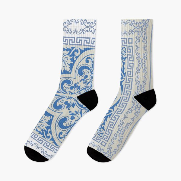 Item preview, Greek Keys Cream Blue Floral Pattern designed and sold by Yiorgos Designs.