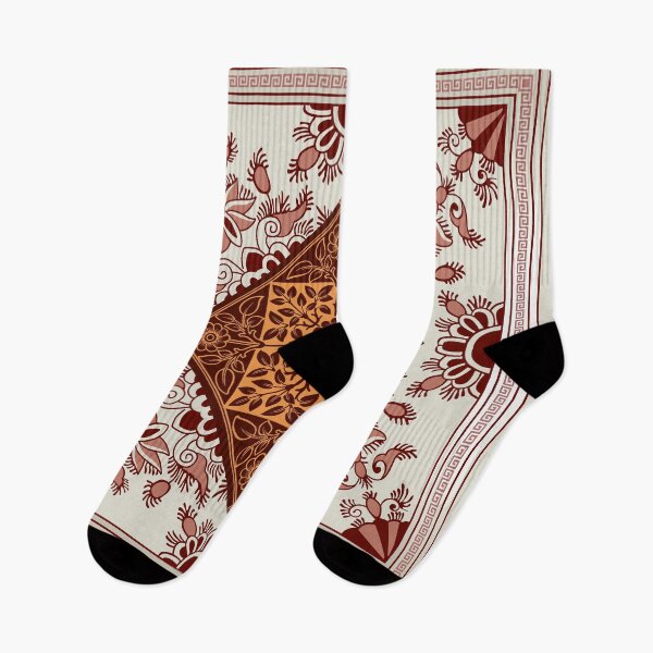 Item preview, Greek Keys Cream Maroon Floral Pattern designed and sold by Yiorgos Designs.