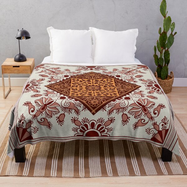 Item preview, Greek Keys Cream Maroon Floral Pattern designed and sold by Yiorgos Designs.