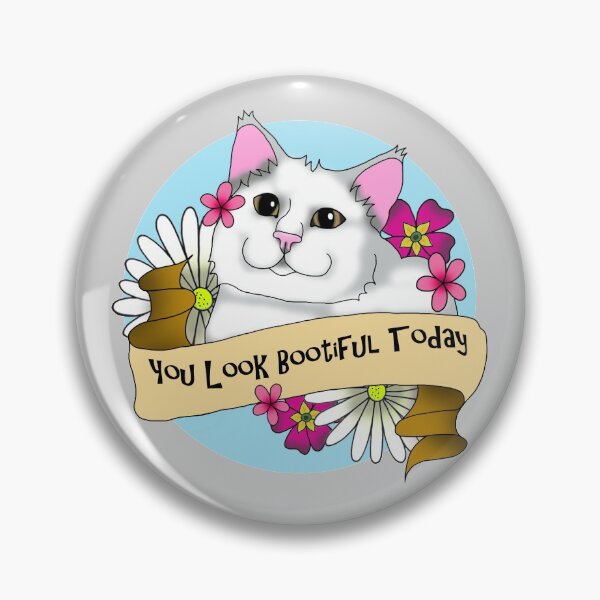 Item preview, Teddy The White Rescue Cat With Flowers - You Look Beautiful Today designed and sold by karenscats.