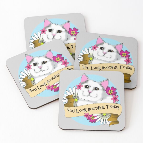 Item preview, Teddy The White Rescue Cat With Flowers - You Look Beautiful Today designed and sold by karenscats.