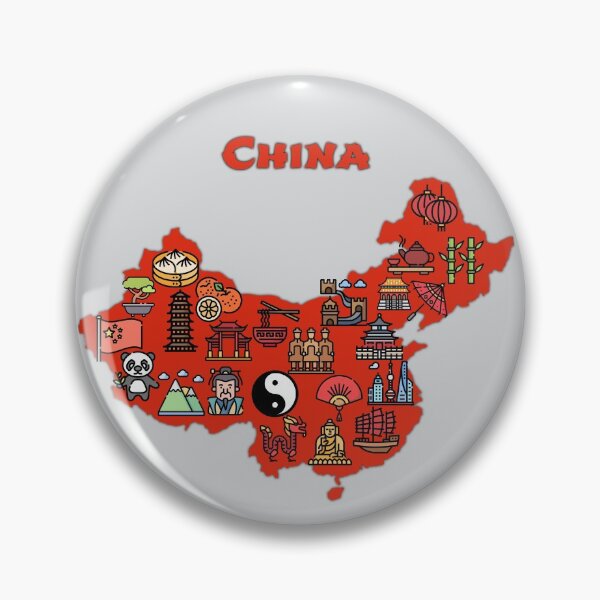 Item preview, map of China with icons of Chinese destinations, symbols, culture, attractions, landmarks. red designed and sold by mashmosh.