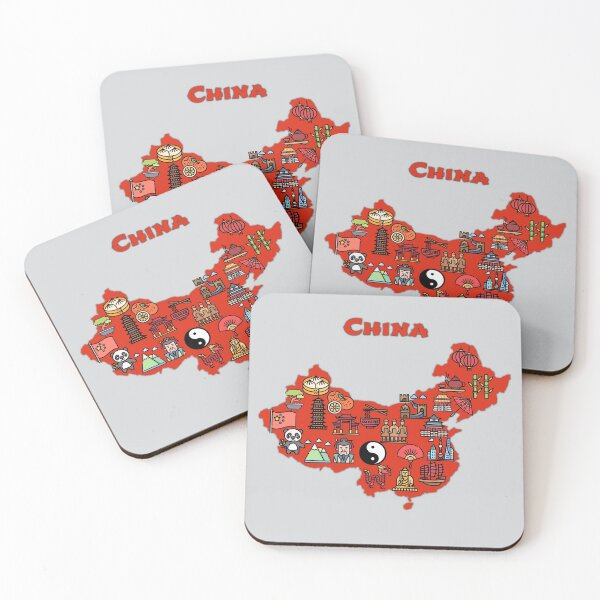 Item preview, map of China with icons of Chinese destinations, symbols, culture, attractions, landmarks. red designed and sold by mashmosh.