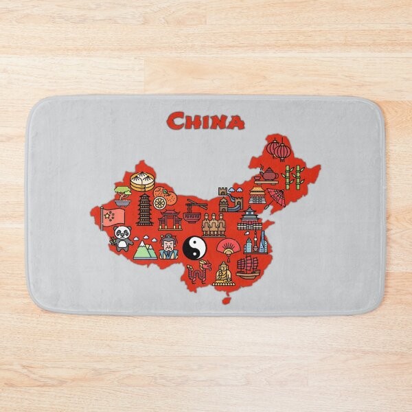 Item preview, map of China with icons of Chinese destinations, symbols, culture, attractions, landmarks. red designed and sold by mashmosh.