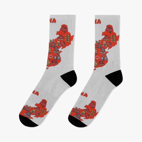 Item preview, map of China with icons of Chinese destinations, symbols, culture, attractions, landmarks. red designed and sold by mashmosh.
