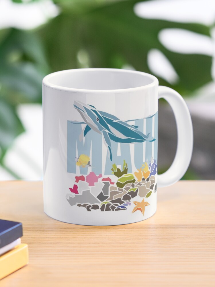Coffee Mug, Maui Hawaii -  Whale coral reef menagerie designed and sold by petloverswag