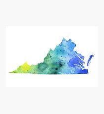 Watercolor Map of Virginia, USA in Blue and Green Photographic Print