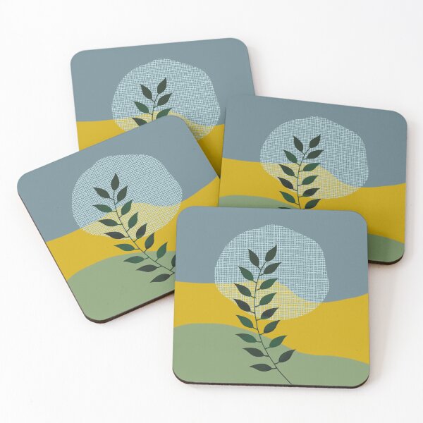 Item preview, Watercolor Leaf Abstraction II Blue Mustard Yellow Sage Green designed and sold by QuestingPixel.