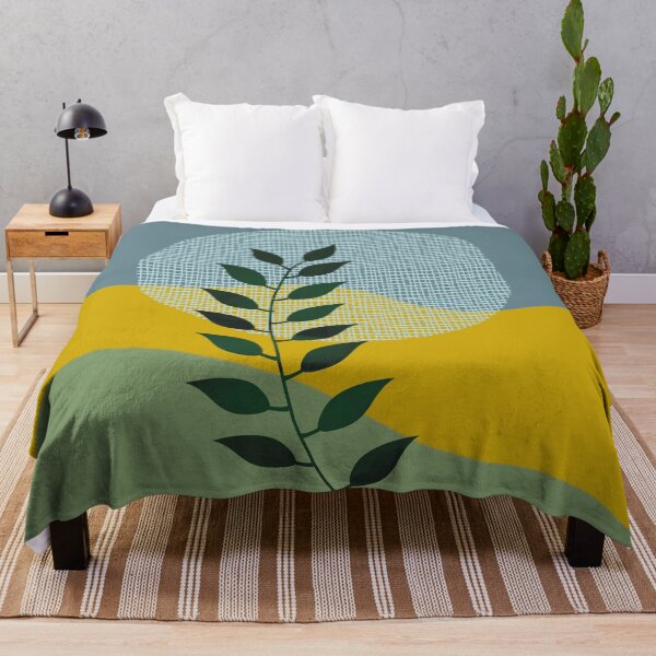 Item preview, Watercolor Leaf Abstraction II Blue Mustard Yellow Sage Green designed and sold by QuestingPixel.