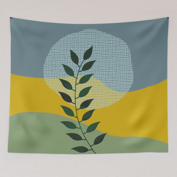 Item preview, Watercolor Leaf Abstraction II Blue Mustard Yellow Sage Green designed and sold by QuestingPixel.