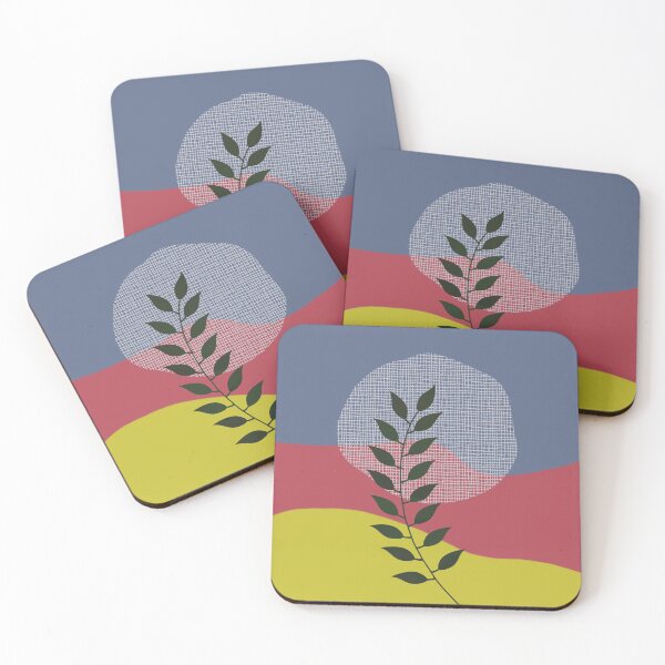 Item preview, Watercolor Leaf Abstraction II Blue Red Mustard Yellow Ochre designed and sold by QuestingPixel.