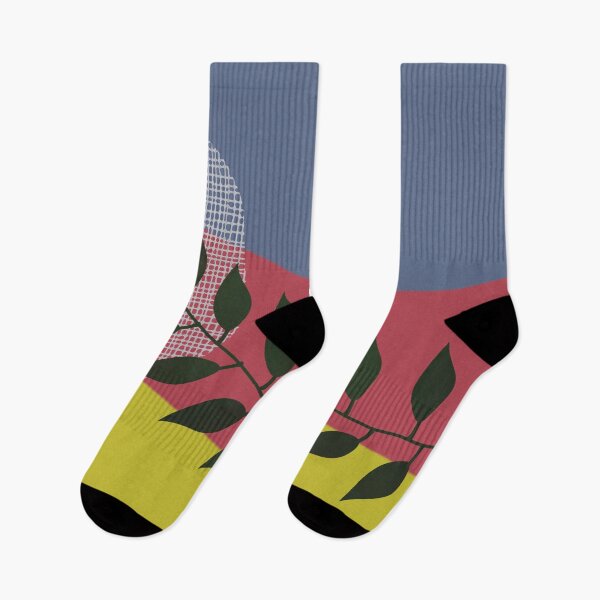 Item preview, Watercolor Leaf Abstraction II Blue Red Mustard Yellow Ochre designed and sold by QuestingPixel.