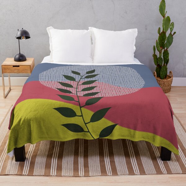 Item preview, Watercolor Leaf Abstraction II Blue Red Mustard Yellow Ochre designed and sold by QuestingPixel.