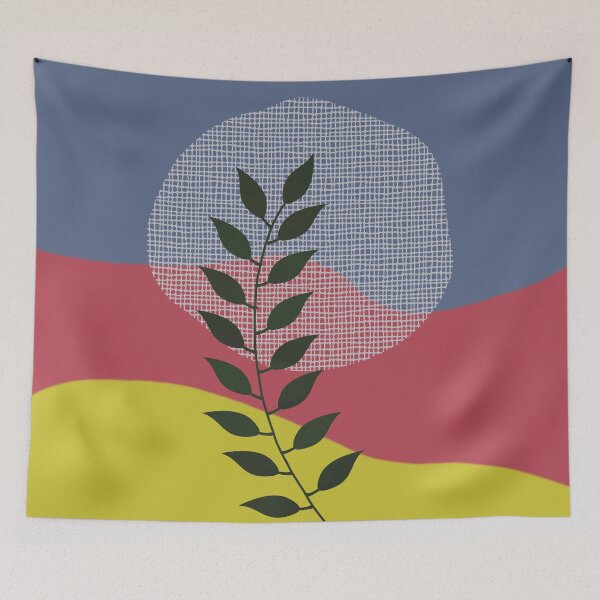 Item preview, Watercolor Leaf Abstraction II Blue Red Mustard Yellow Ochre designed and sold by QuestingPixel.