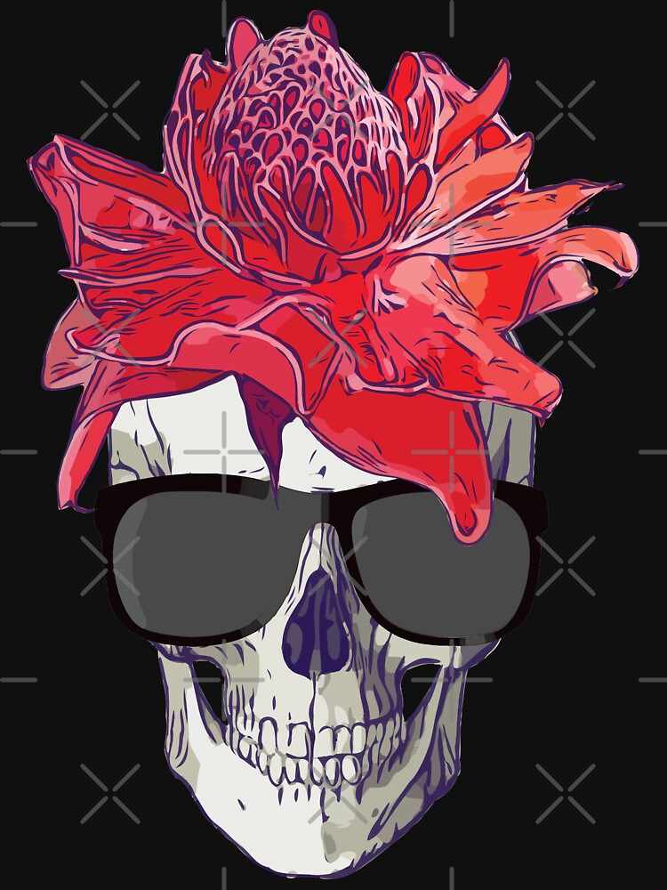 Disover Skull with Red Flower and sunglass Tank Top