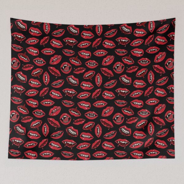 Item preview, Vampire Lips Fangs Halloween Pattern Black designed and sold by Holly Danielle.