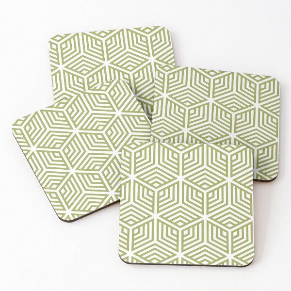 Item preview, Green And White Ornamental Cube Geometric Pattern Inspired by 2022 Trending Color - Hue - Shade Pantone Pickled Pepper 16-0436 designed and sold by ColorOfTheYears.