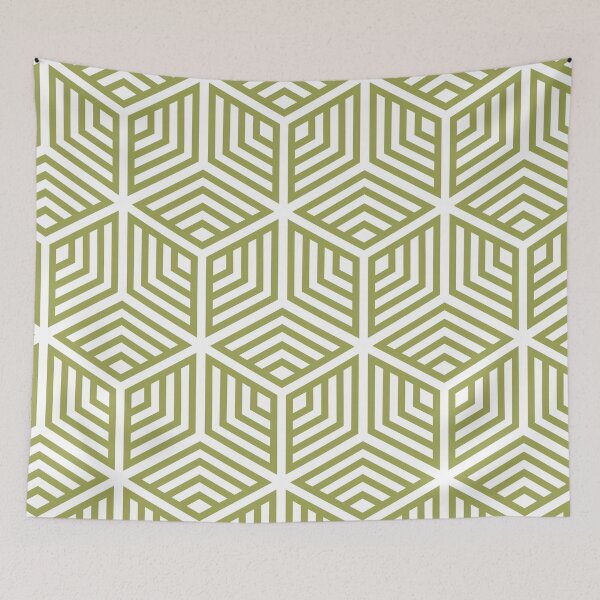 Item preview, Green And White Ornamental Cube Geometric Pattern Inspired by 2022 Trending Color - Hue - Shade Pantone Pickled Pepper 16-0436 designed and sold by ColorOfTheYears.