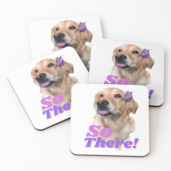 Item preview, "So There!" Cute Golden Retriever Female Pup Sticking Tongue Out with Purple Flower  designed and sold by ScotSKi.