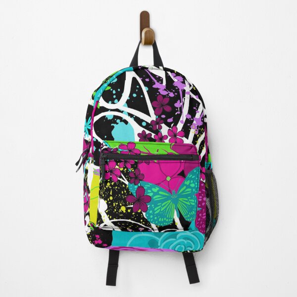 Item preview, Floral Graffiti paint splash design - black and white background with purple, aqua, yellow flowers designed and sold by ABInspired.
