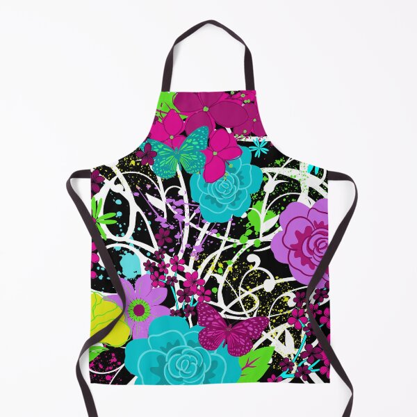 Item preview, Floral Graffiti paint splash design - black and white background with purple, aqua, yellow flowers designed and sold by ABInspired.