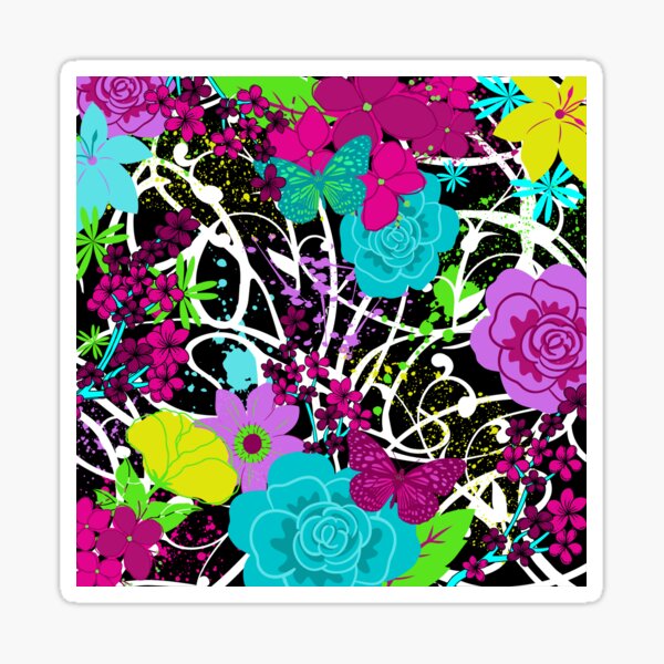 "Floral Graffiti paint splash design black and white background with