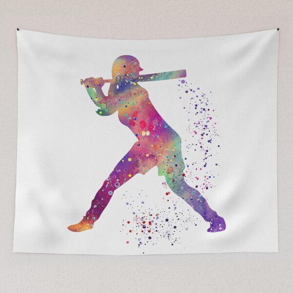 Item preview, Baseball Batter Girl Colorful Watercolor Silhouette designed and sold by LotusGifts.