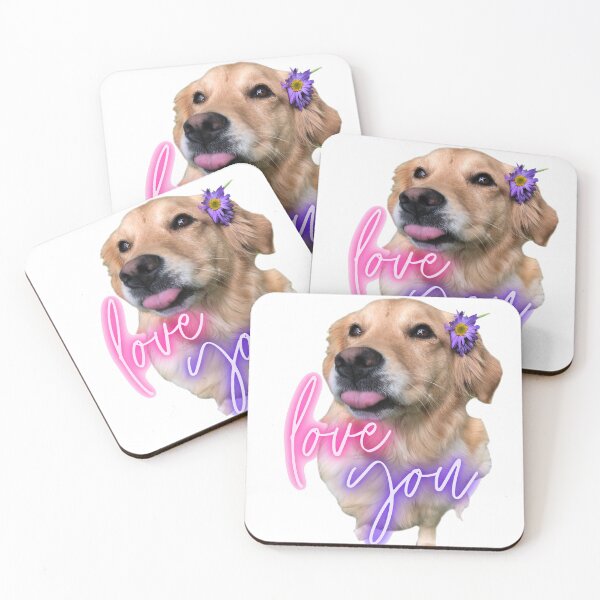 Item preview, Love You! Cute Golden Retriever Pup Blowing Raspberry with Tongue Out & Purple Flower designed and sold by ScotSKi.