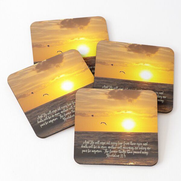 Item preview, Golden Sunset Scriptural Inspirational Bible Quote Revelation 21:4 designed and sold by Janna Perry Designs.