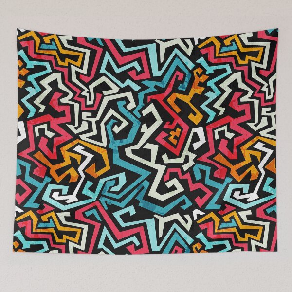 Item preview, Graffiti Curves Seamless Pattern With Grunge Effect designed and sold by MFahadGraphics.