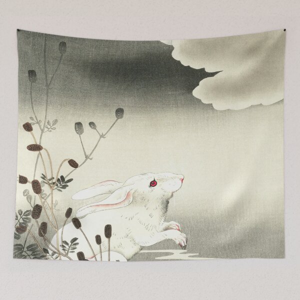 Item preview, White Rabbit Under Full Moon By Ohara Koson designed and sold by JDesigningMO.