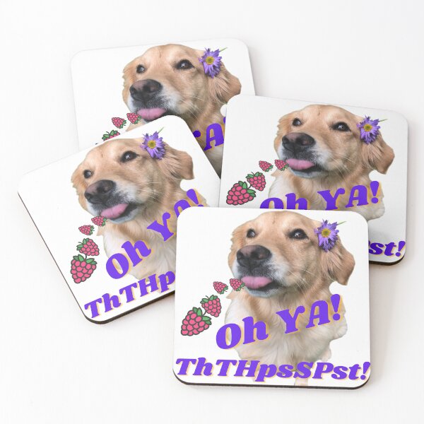 Item preview, "Oh YA! ThTHpsSPst! " Cute Golden Retriever Pup Blowing Raspberry with Tongue Out & Purple Flower designed and sold by ScotSKi.