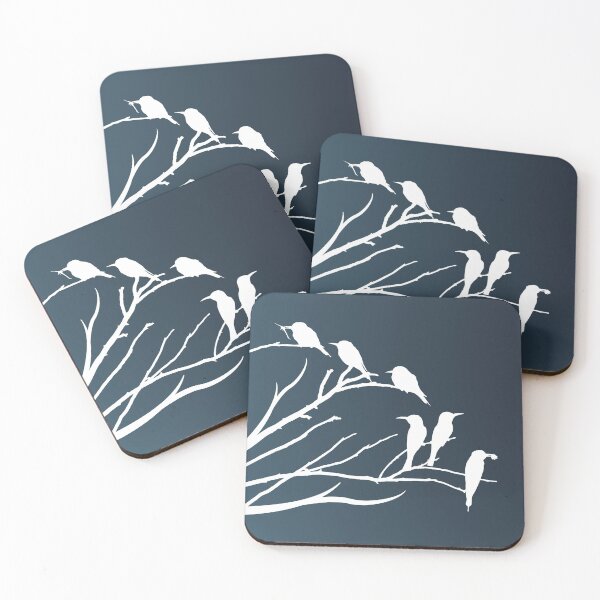 Item preview, Birds on Branches Silhouette - navy background white birds  designed and sold by ABInspired.