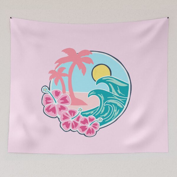 Aperçu de l'œuvre Plage paradisiaque rose créée et vendue par honeystickersz.