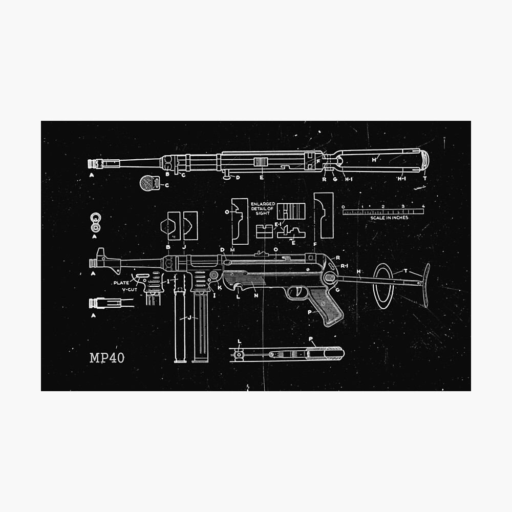 German MP40 Submachine Gun Enmarcado Blueprint-A4 del Ejército impresión ilustraciones me Regalo Nuevo 