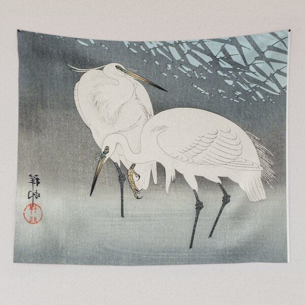 Item preview, Egrets and Reeds in Moonlight by Ohara Koson - Japanese Vintage Artwork designed and sold by Purrfecta.