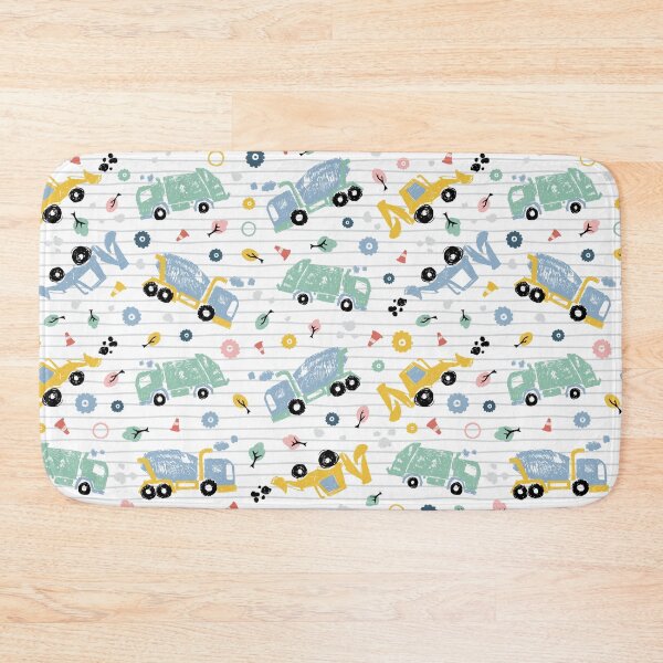 Item preview, Vector white pen skech doodle cute tilted cement trucks transport vehicles seamless pattern with stripes 02 designed and sold by jamiesoondesign.