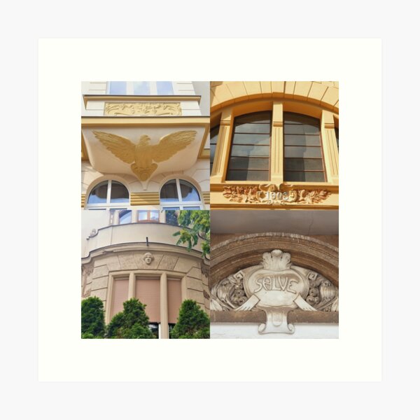 Art Nouveau decoration details collage Art Print