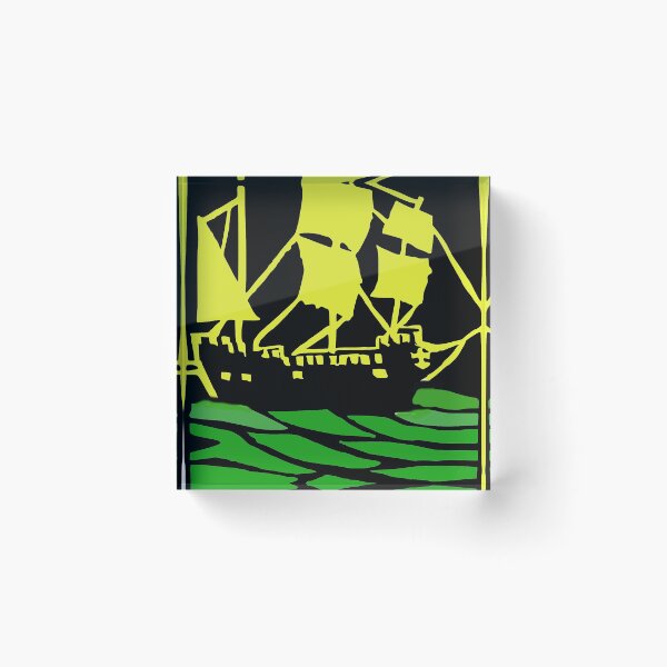 Item preview, Woodblock Ship on Ocean, Sailing Ship, Pirate Ship, Abstract ship, Galley ship, Tall Ship,  designed and sold by Nostrathomas66.
