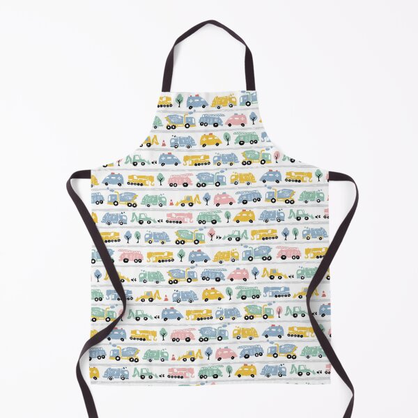 Item preview, White pastel pen skech rows of cute cement trucks transport vehicles seamless pattern with road stripes designed and sold by jamiesoondesign.