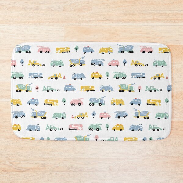 Item preview, White pastel pen skech rows of small cute cement trucks transport vehicles simple seamless pattern.  designed and sold by jamiesoondesign.