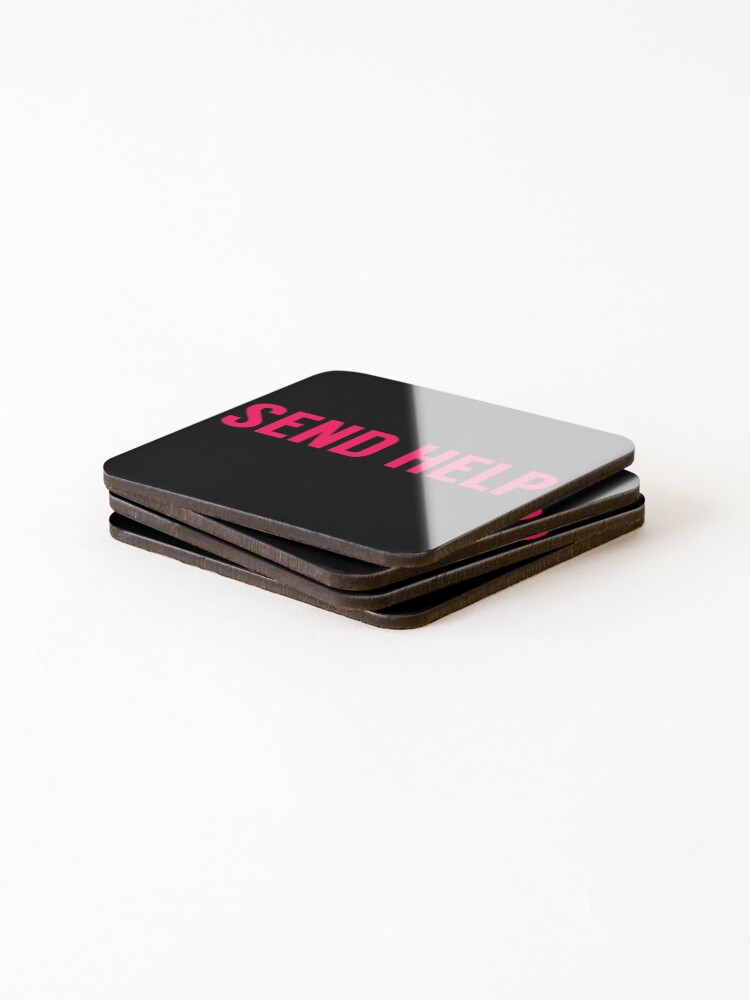 Thumbnail 4 of 5, Coasters (Set of 4), Send Help Typography In Pink designed and sold by tinyteacups.