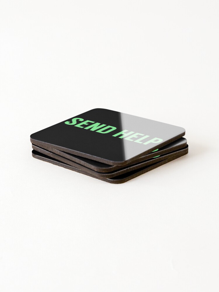 Thumbnail 4 of 5, Coasters (Set of 4), Send Help Typography In Green designed and sold by tinyteacups.