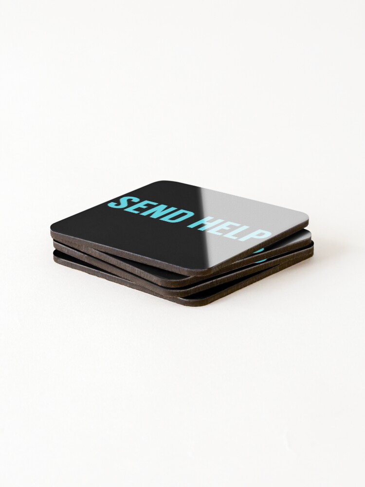 Thumbnail 4 of 5, Coasters (Set of 4), Send Help Typography In Blue designed and sold by tinyteacups.