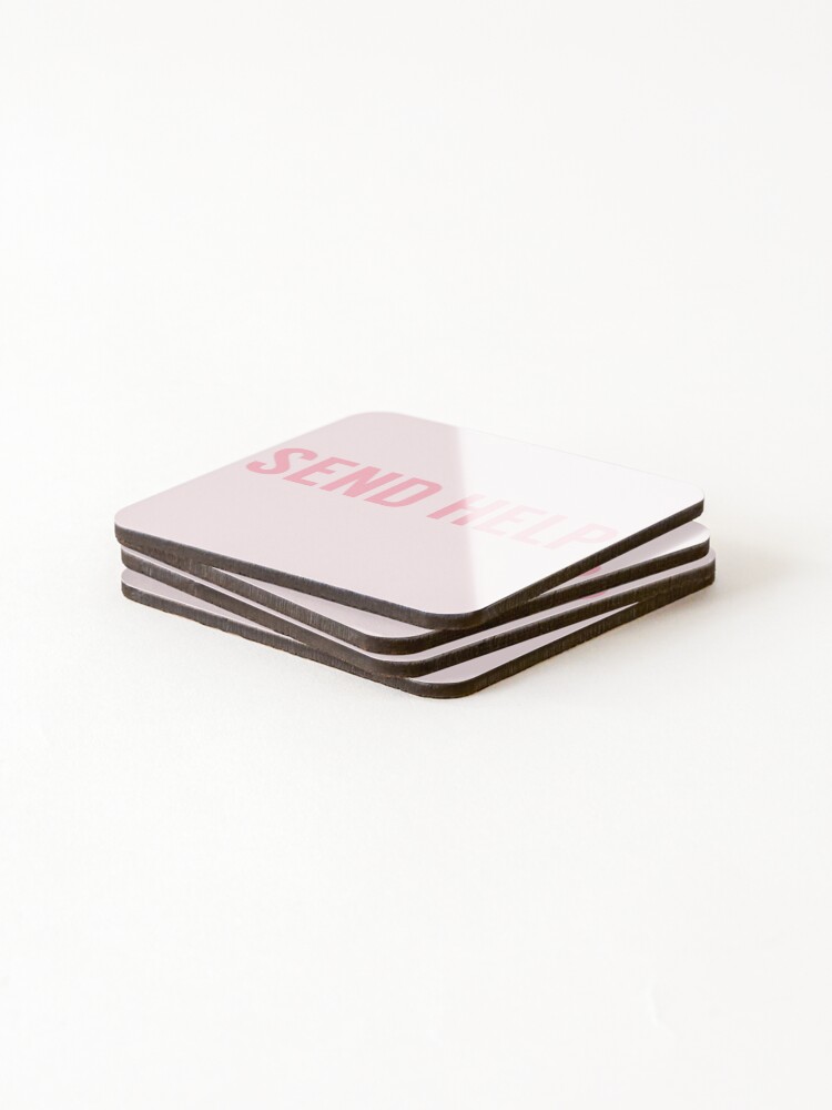 Thumbnail 4 of 5, Coasters (Set of 4), Send Help Typography In Pink designed and sold by tinyteacups.
