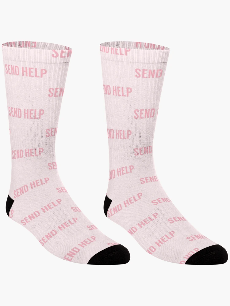 Thumbnail 3 of 5, Socks, Send Help Typography In Pink designed and sold by tinyteacups.
