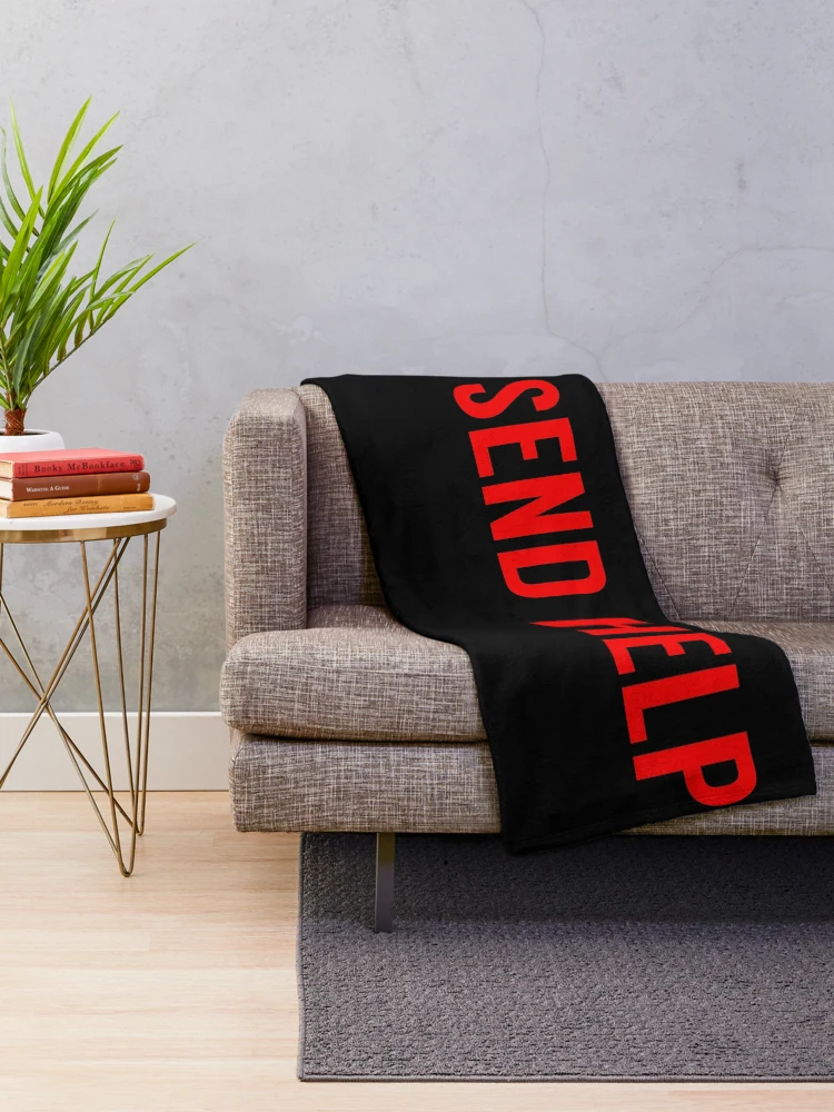 Thumbnail 2 of 6, Throw Blanket, Send Help Typography In Red designed and sold by tinyteacups.