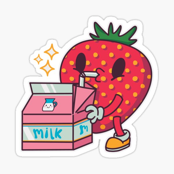 Strawberry drinking milk Kawaii Sticker for Sale by TRIBExSPACE